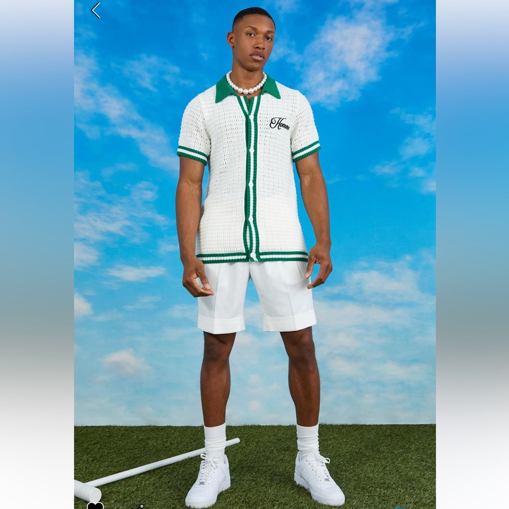 Short Sleeve Revere Open Knit Shirt